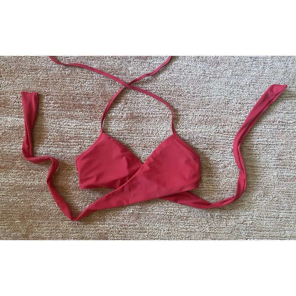 Aerie Red Wrap Scoop Bikini Top Removable Cups M